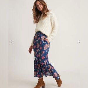 Marine Layer Blue Floral Midi Skirt